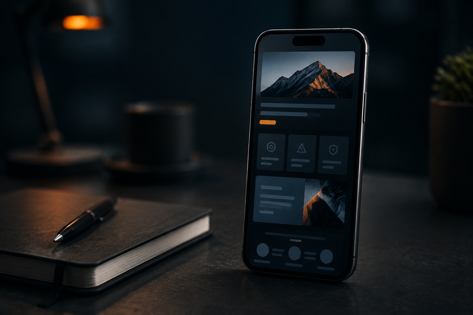 A mobile website interface being considered on a studio desk
