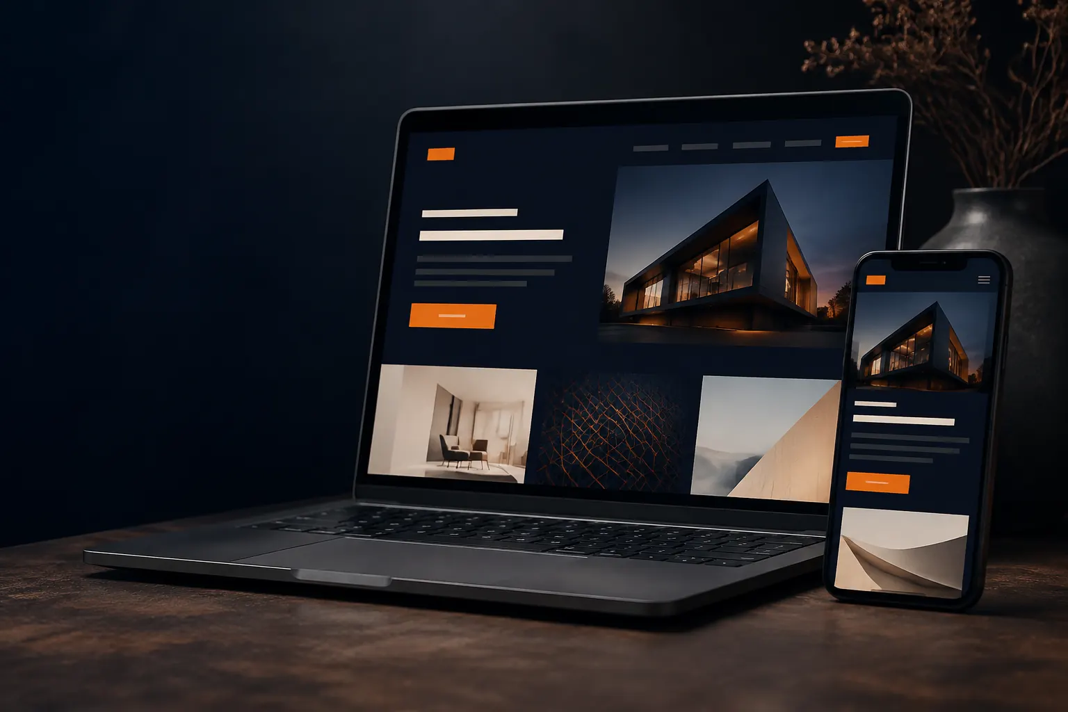 Responsive business website shown across laptop and phone