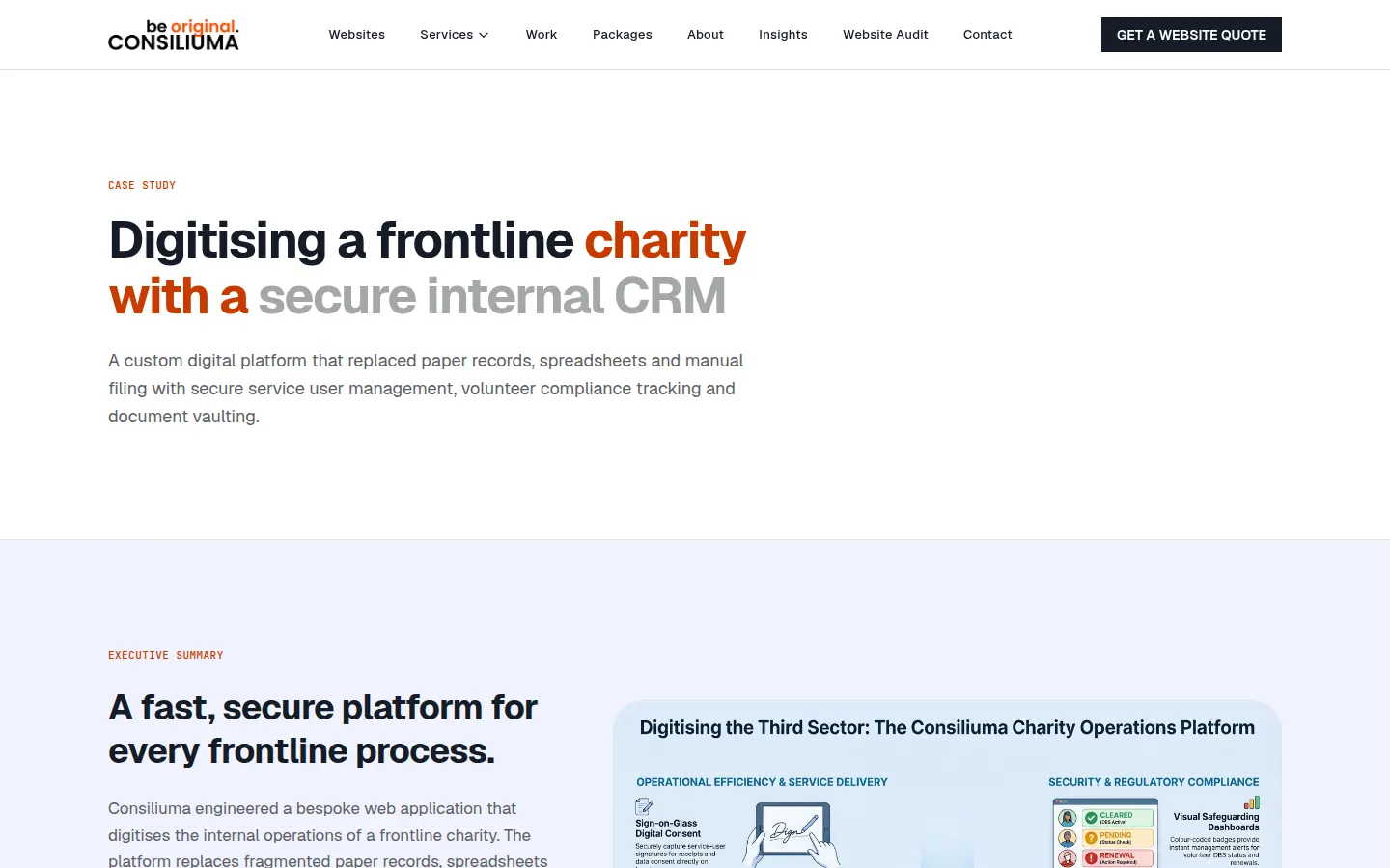 Frontline Charity CRM case study interface