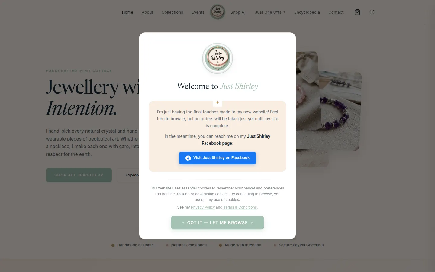 Just Shirley live jewellery ecommerce website